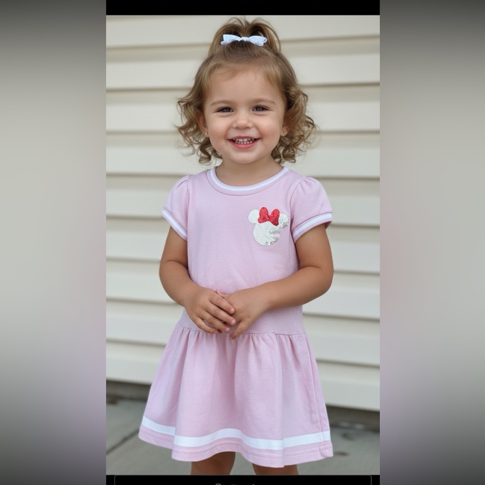Disney Junior Minnie pink dress, white trim,